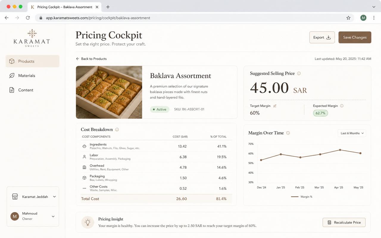 Product pricing cockpit
