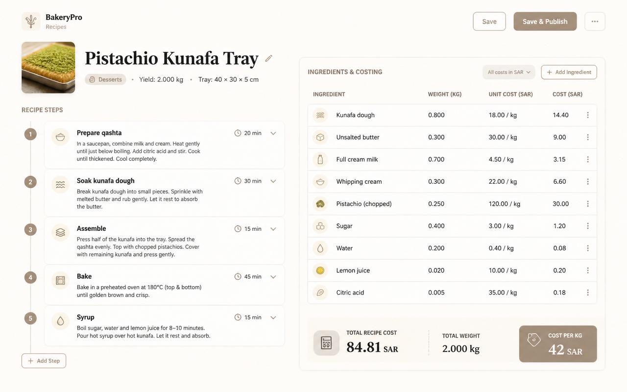 Recipe & cost editor